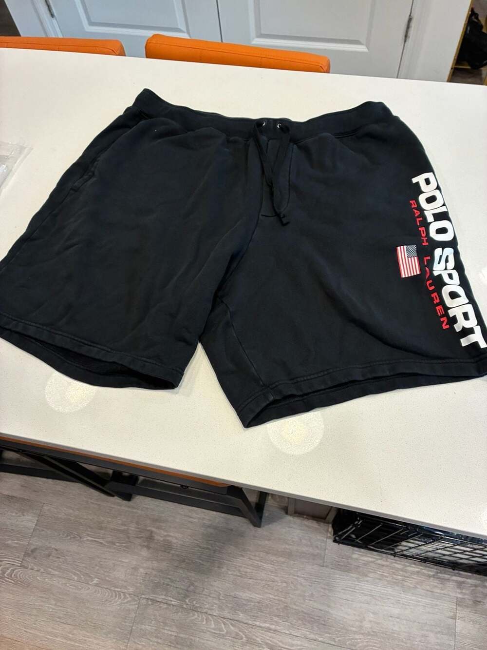 Polo Sport Ralph Lauren Fleece Shorts Black with American Flag Logo